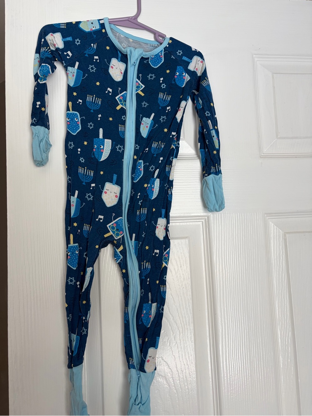 Little Sleepies Navy Blue Menorah & Dreidel Footed One-Piece
